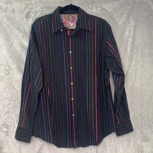 Bugatchi Uomo Men’s Button Down Long Sleeve Shirt Colorful Inside Sleeves